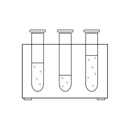 set of test tubes with liquid on a stand, black outline white background, vector illustration, icon, designのイラスト素材