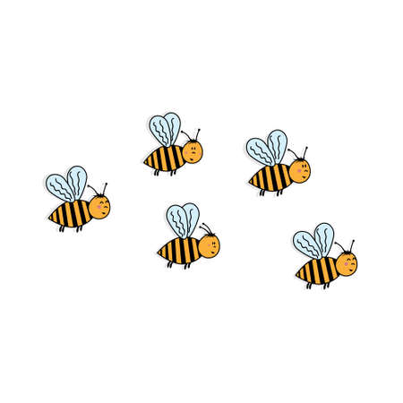 swarm of bees flying on a white background, vector illustrationのイラスト素材