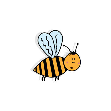 Bee in flight, isolated color character on a white background, vector illustrationのイラスト素材