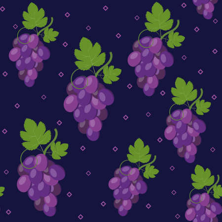 Fruit pattern with the image of grapes, vector, black background. Texture, print, design, decorationのイラスト素材