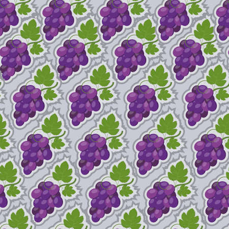 Fruit pattern with the image of grapes, vector, background gray. Texture, print, design, decorationのイラスト素材