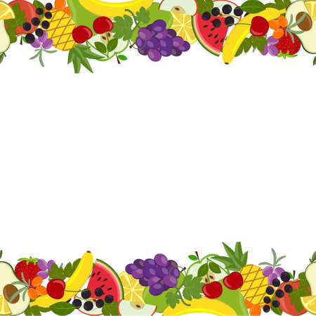 frame, border, framing, edge, set, border frame made of multi-colored useful fruits, color vector illustration on a white background, design, decorationのイラスト素材