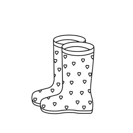 rubber boots black outline white backgroundのイラスト素材