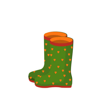 green rubber boots with hearts isolated on white backgroundのイラスト素材