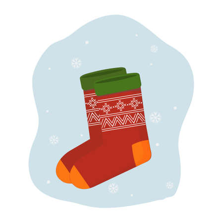 warm socks with red ornament on a backgroundのイラスト素材