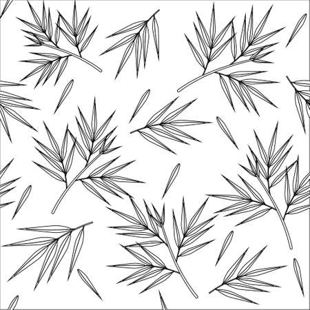 Black bamboo leaf on geometric background, seamless pattern, vector illustration, white backgroundのイラスト素材