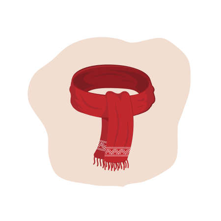 knitted warm red scarf with patternのイラスト素材