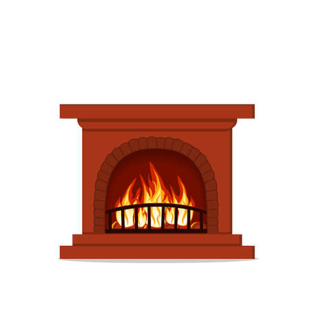 Fireplace with a burning fire isolated on a white backgroundのイラスト素材