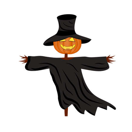Pumpkin Scarecrow in a hat for Halloween, color illustrationのイラスト素材