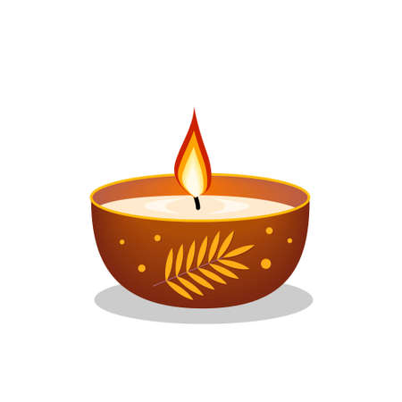 Candle in a decorated Cup, isolated on a white background, color illustration, clip art, design, decoration, icon, sign, bannerのイラスト素材
