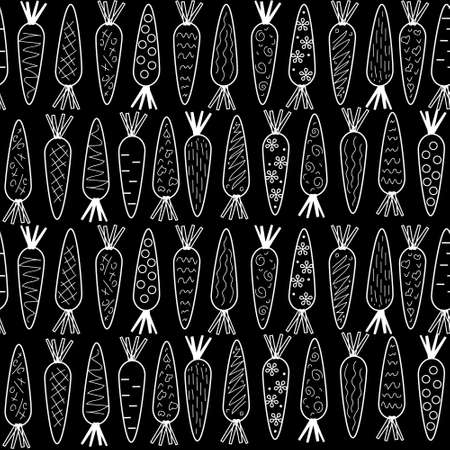 carrot pattern in Doodle style, white outline black backgroundのイラスト素材