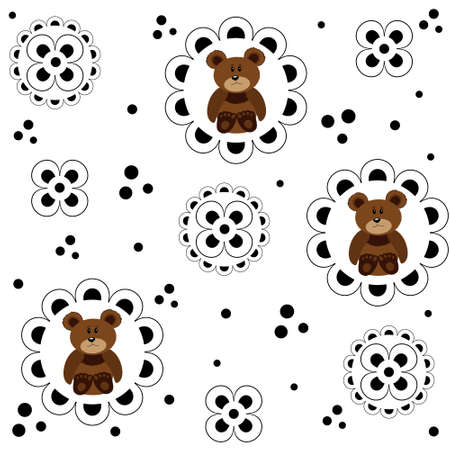 Seamless pattern with small bears and other decorative elements on a white backgroundのイラスト素材