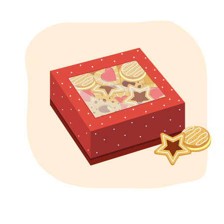 Red gift box with cookies illustrationのイラスト素材
