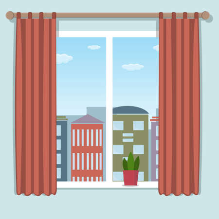 city with a window in the daytime, color illustrationのイラスト素材