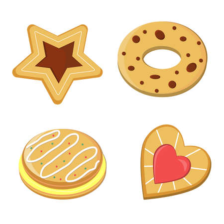 set of holiday cookies, isolated on a white background, color  illustration in flat styleのイラスト素材