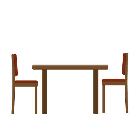 Table and chairs isolated on a white background, color vector illustration in flat style, clipart, design, decorationのイラスト素材