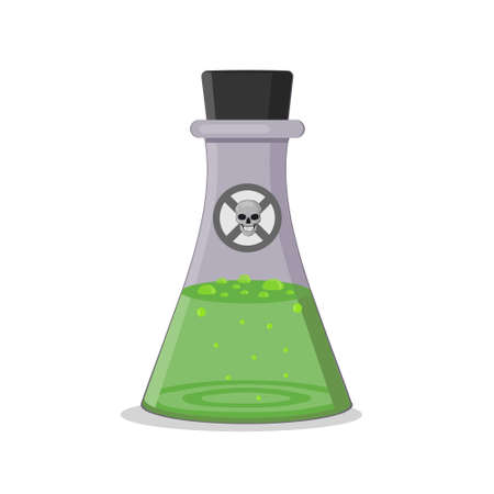 green poison bottle, isolated vector illustration in flat style, clipart, design, decoration, icon, signのイラスト素材