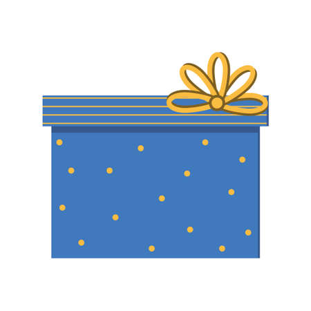 Blue gift wrap with a bow, isolated color vector illustration in flat style, clipart, design, decoration, iconのイラスト素材