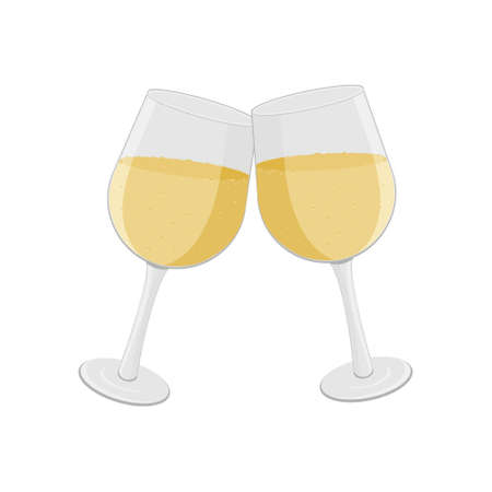 champagne glasses, isolated color vector illustration on a white background, clipart, design, decoration, iconのイラスト素材