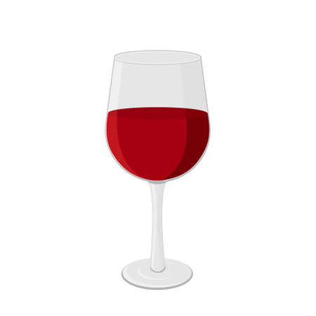 Red wine glass in flat style isolated on white background, color vector illustration, clipart, design, decoration, icon, signのイラスト素材