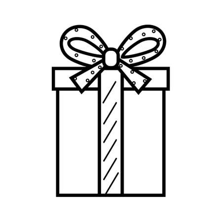 icon decorated gift with a bow with a thin line outline in black, isolated on a white background in the style of flat, clipart, design, decorationのイラスト素材