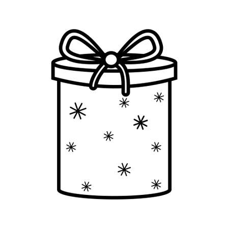 icon decorated gift with a bow with a thin line outline in black, isolated on a white background in the style of flat, clipart,   design, decorationのイラスト素材