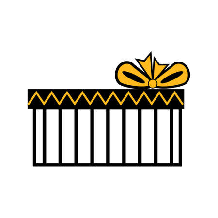 icon decorated gift with a bow with a thin line outline in black and yellow, isolated on a white background in the style of flat, clipart, design, decorationのイラスト素材
