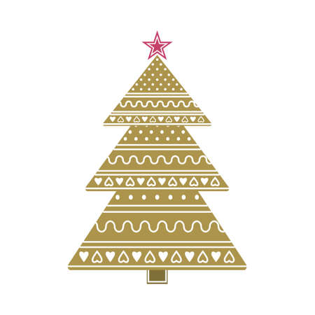 Green Christmas tree with an ornament and a star, color vector isolated illustration in flat style, icon, icon, decor, banner, design, clipartのイラスト素材