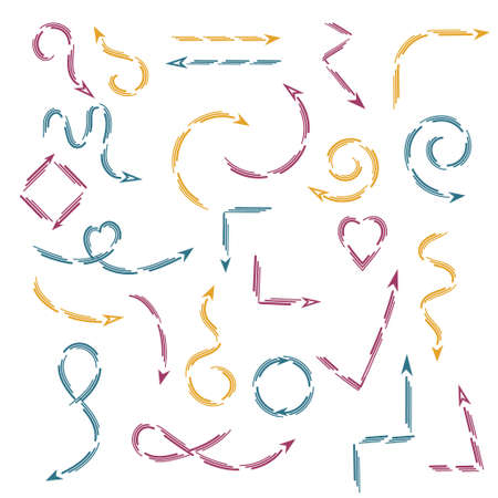 Set of multi-colored arrows on a white background, patterned brush, vector illustration, clipart, designのイラスト素材