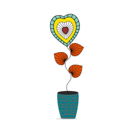 Abstract heart in a flower pot for the Valentine's day holiday, color vector illustration isolated on a white background, clipart, design, decoration, scrapbooking, print,のイラスト素材
