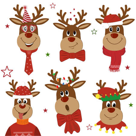 Set of Christmas reindeer in carnival costumes illustrationのイラスト素材