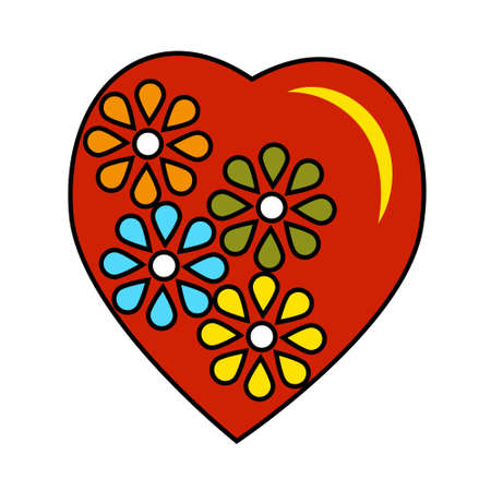 Abstract heart in collage style for Valentine's Day, mother's day, birthday, decorated with multi-colored flowers, color isolated vector illustration on white background, clipart, design, decoration,のイラスト素材