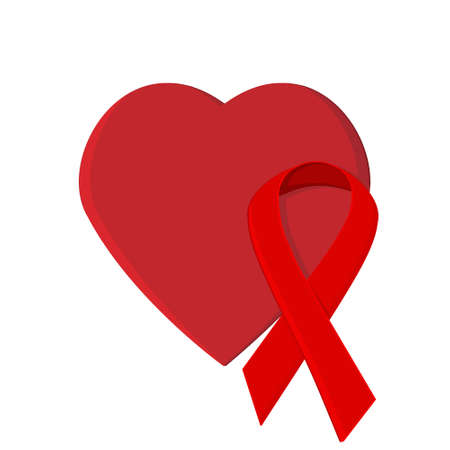 Red ribbon of the fight against AIDS on the background of an abstract heart, attribute of the world action in support, icon, clipart, poster, design, decorationのイラスト素材