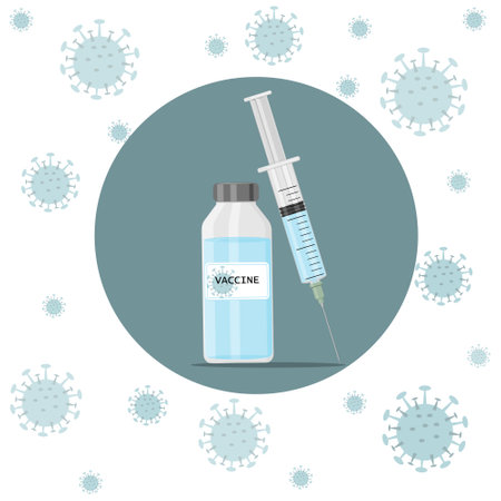 Virus vaccine and syringe, color isolated illustration on the topic of medicine and vaccination, clipart, banner, icon, design, decoration, advertisingのイラスト素材