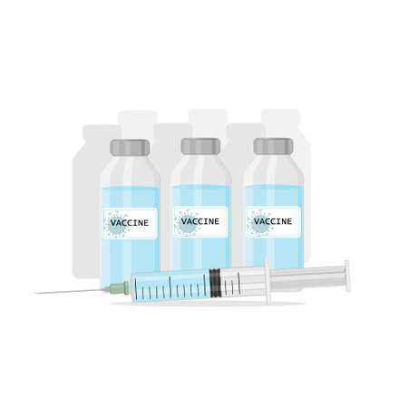 Virus vaccine and syringe, color isolated illustration on the topic of medicine and vaccination, clipart, banner, icon, design, decoration, advertisingのイラスト素材