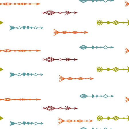 Pattern of openwork colored arrows, color vector illustration on a white background, print, wrapper, digital logo, design, decorationのイラスト素材
