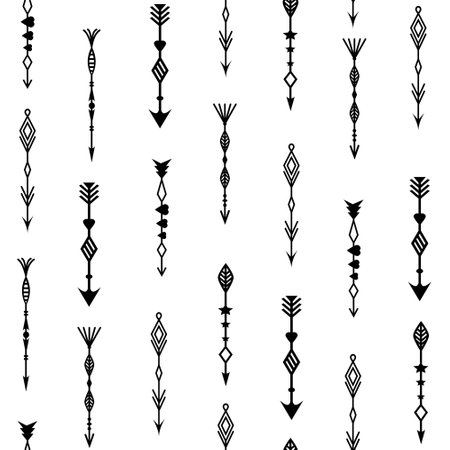 Pattern of openwork black arrows, monochrome vector illustration on a white background, print, wrapper, digital , design, decorationのイラスト素材