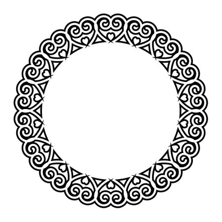Openwork round frames with black outline, vector isolated illustration, design, decoration, wedding and greeting cards,  paper scrapbookingのイラスト素材
