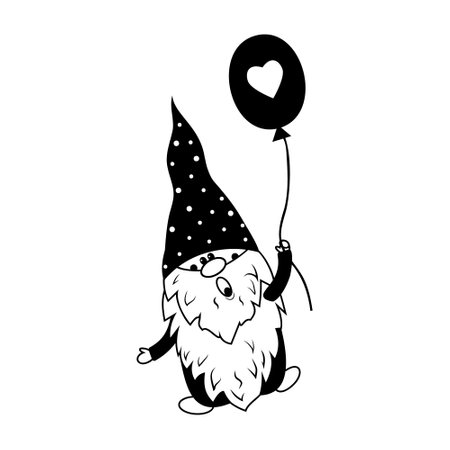 Fairy tale character gnome with ball, black monolithic stencil, design, decoration, printing, printingのイラスト素材