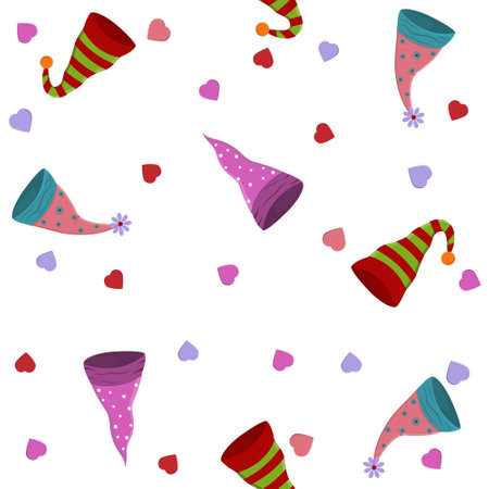 Gnome hat pattern, color vector illustration on white background, design, decoration, gift wrapping,...