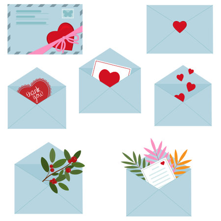 Set of envelopes for Valentine's Day, wedding and other celebrations, decor, decoration, scrapbooking, crafting, icon, designのイラスト素材