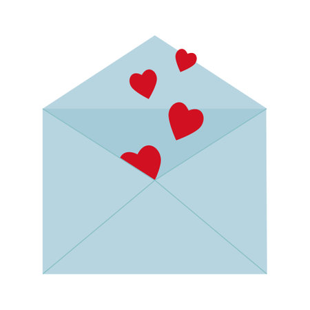 Open blue envelope with flying hearts, color vector illustration for wedding and Valentine's Day, icon, decor, design, scrapbookingのイラスト素材