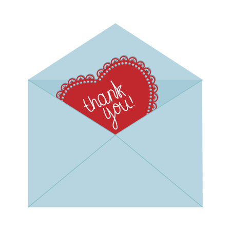 Open blue envelope with a letter and with hand-written text thank you, color vector illustration for wedding and Valentine's Day, icon, decor, design, scrapbookingのイラスト素材