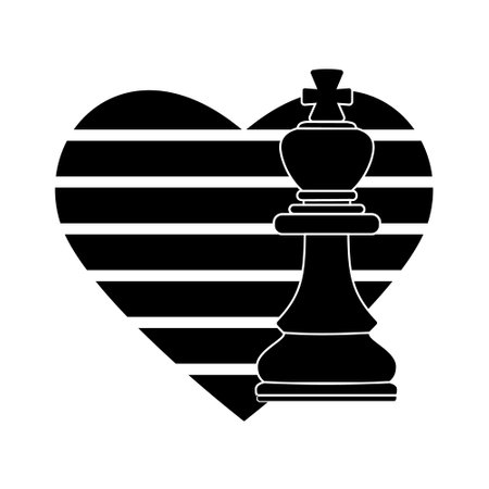 Composition Chess piece king on the background of an abstract heart, a symbol of love, color black on a white background, vector illustration, icon,  sublimation, print, design, decorationのイラスト素材