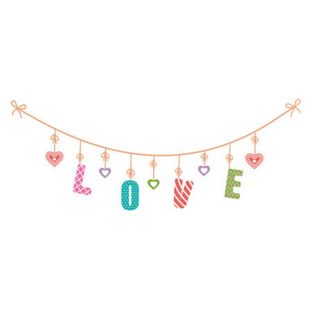Romantic festive garland of openwork hearts, vector illustration, icon, coloring, decor, Design, decorationのイラスト素材