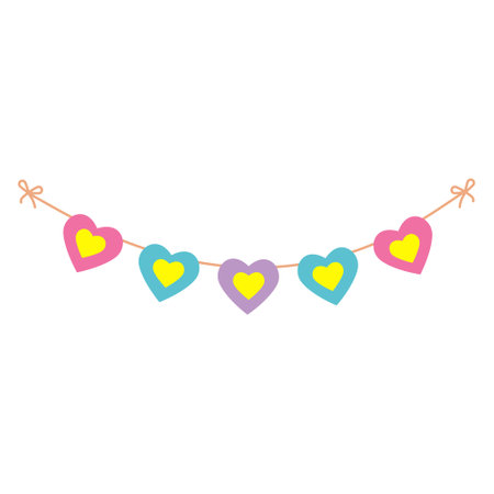 Romantic festive garland of openwork hearts, vector illustration, icon, coloring, decor, Design, decorationのイラスト素材