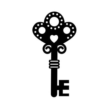 Vintage openwork key template, black stencil, vector illustration, icon, laser cut, decor, design, decorationのイラスト素材