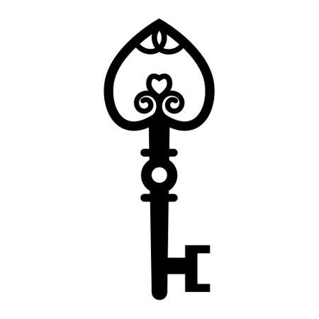 Vintage openwork key template, black stencil, vector illustration, icon, laser cut, decor, design, decorationのイラスト素材