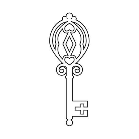 Vintage Openwork key silhouette, black outline, vector illustration, icon, coloring, decor, Design, Decorationのイラスト素材
