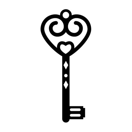 Vintage openwork key template, black stencil, vector illustration, icon, laser cut, decor, design, decorationのイラスト素材